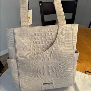 Brahmin Cream Croc-Embossed Tote/ Pickleball